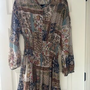 Zara Floral Patchwork Long Sleeve Dress